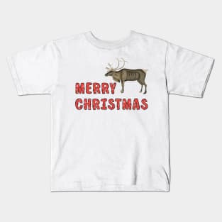 Merry Christmas with Reindeer Colorful Illustration Kids T-Shirt